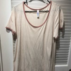 Rare Solid cream Classic T with dusty pink hem